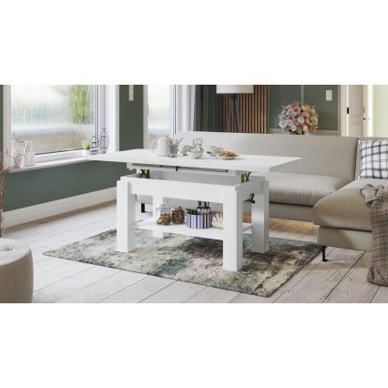Table basse extensible avec étagère ADONIS 110/150x68 cm blanche