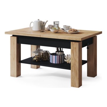 Table basse extensible avec étagère ADONIS 110/150x68 cm chêne craft/noir