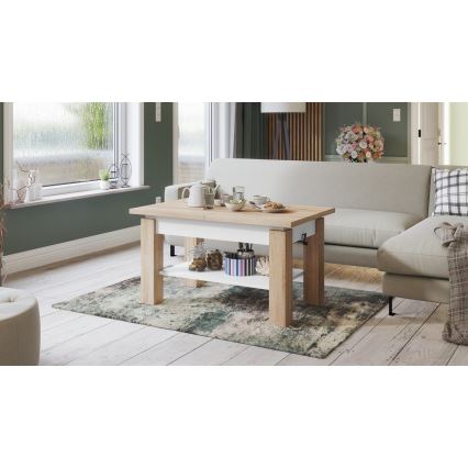 Table basse extensible avec étagère ADONIS 110/150x68 cm chêne sonoma/blanc