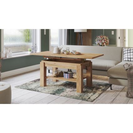 Table basse extensible avec étagère ADONIS 110/150x68 cm, finition chêne craft