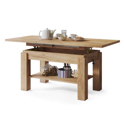 Table basse extensible avec étagère ADONIS 110/150x68 cm, finition chêne craft
