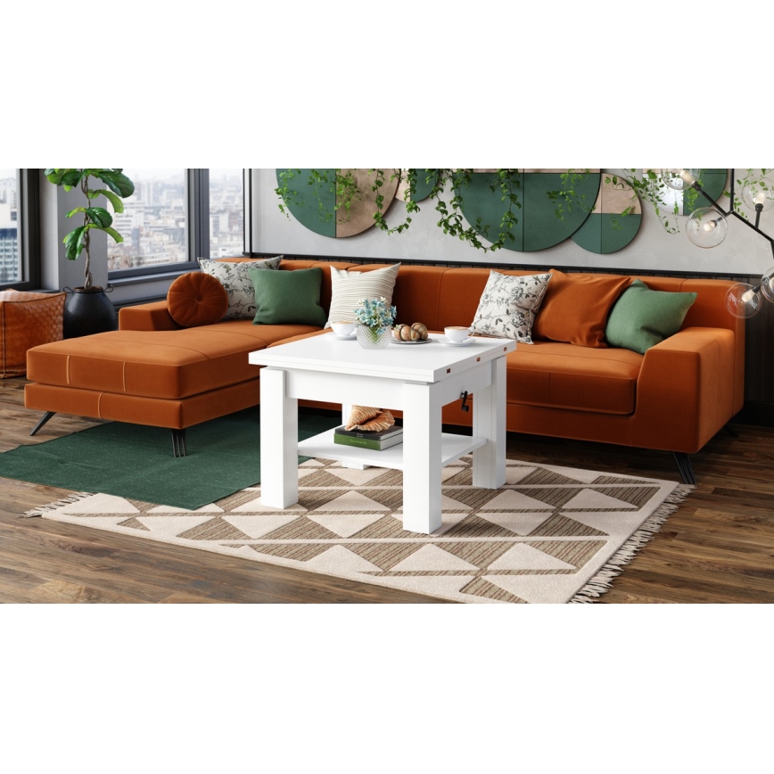 Table basse extensible avec plateau relevable CALEB 75/150 x 75 cm blanche