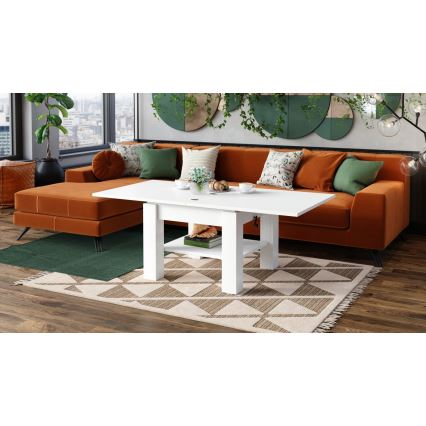 Table basse extensible avec plateau relevable CALEB 75/150 x 75 cm blanche