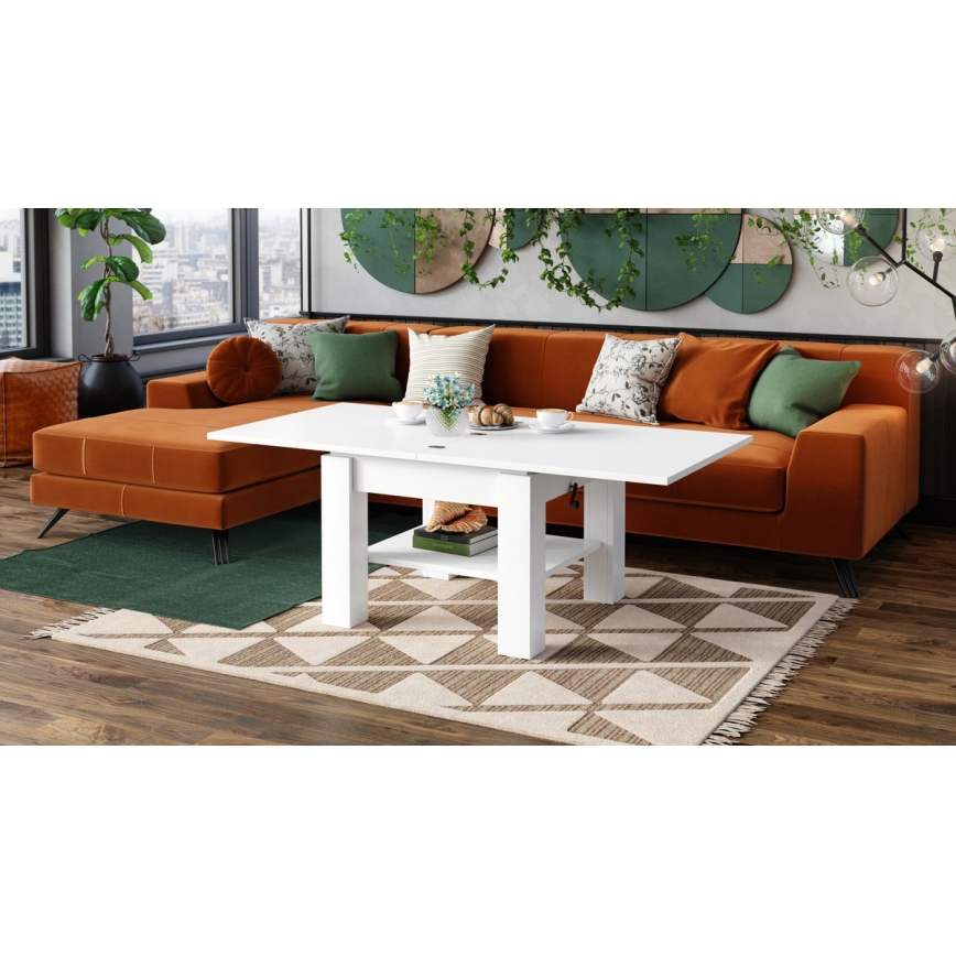 Table basse extensible avec plateau relevable CALEB 75/150 x 75 cm blanche