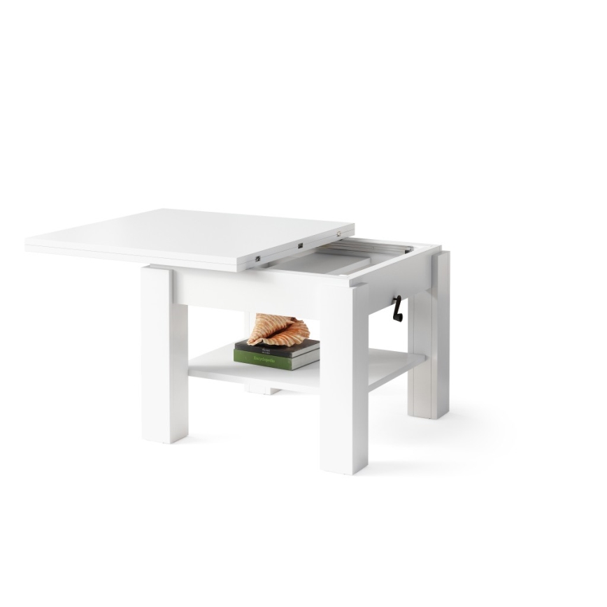 Table basse extensible avec plateau relevable CALEB 75/150 x 75 cm blanche