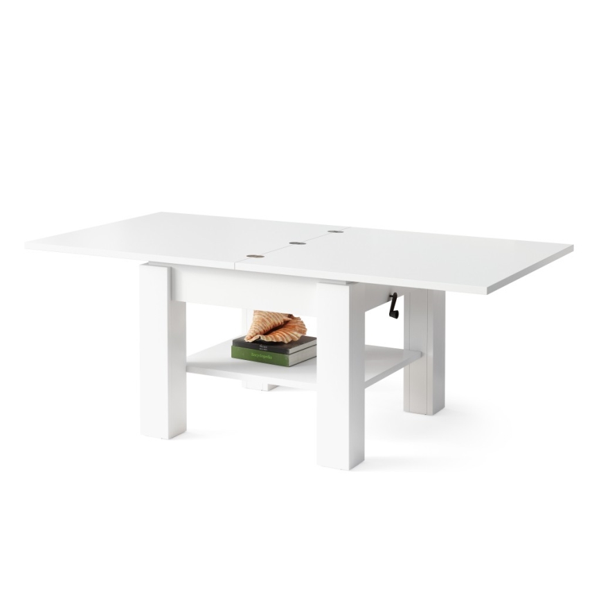 Table basse extensible avec plateau relevable CALEB 75/150 x 75 cm blanche
