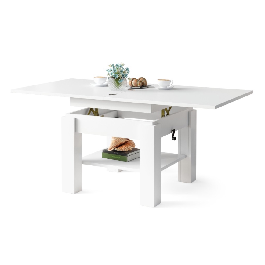 Table basse extensible avec plateau relevable CALEB 75/150 x 75 cm blanche
