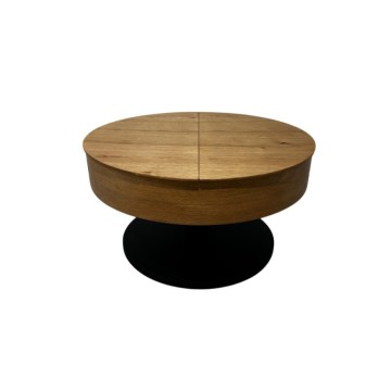 Table basse extensible PURE avec plateau relevable, Ø 80 cm, chêne/noir