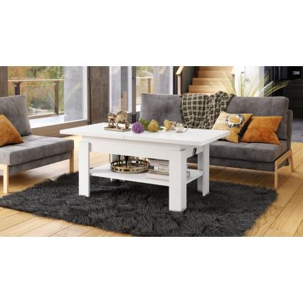 Table basse extensible ROY 130/170x65 cm, blanche, avec plateau relevable