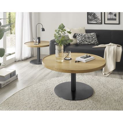 Table basse FOCUS, diamètre 80 cm, chêne/noir