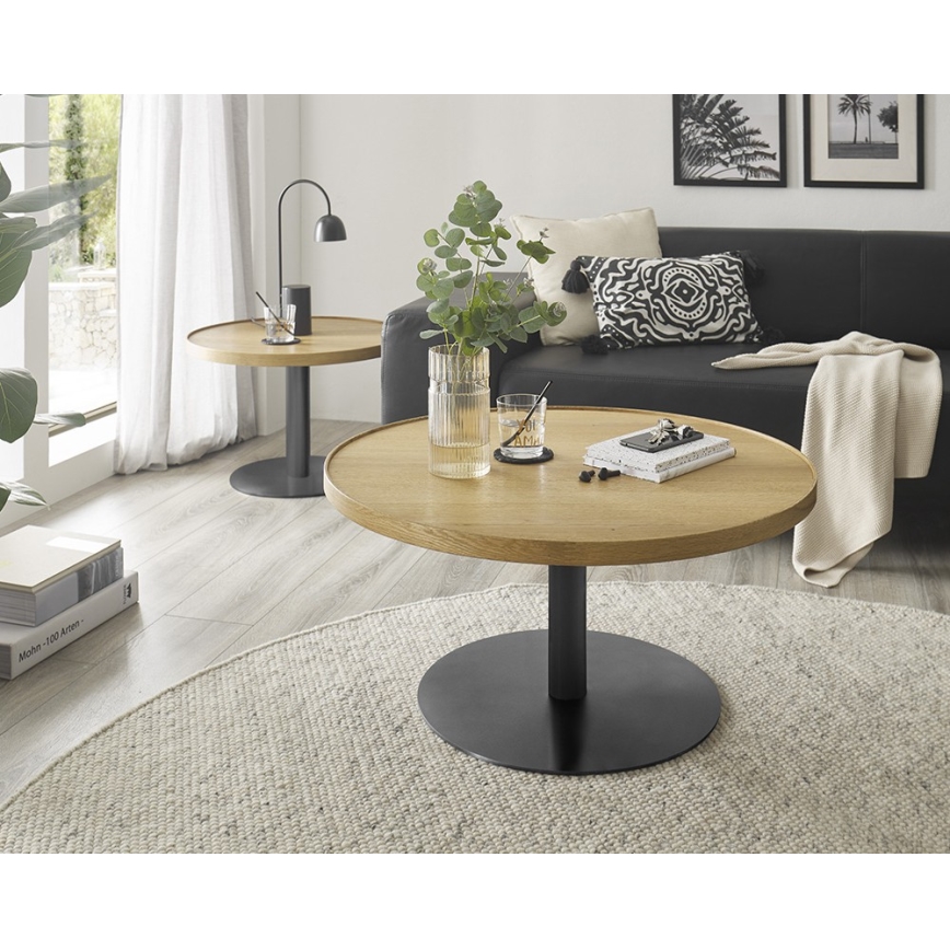 Table basse FOCUS, diamètre 80 cm, chêne/noir