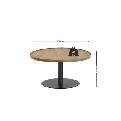Table basse FOCUS, diamètre 80 cm, chêne/noir