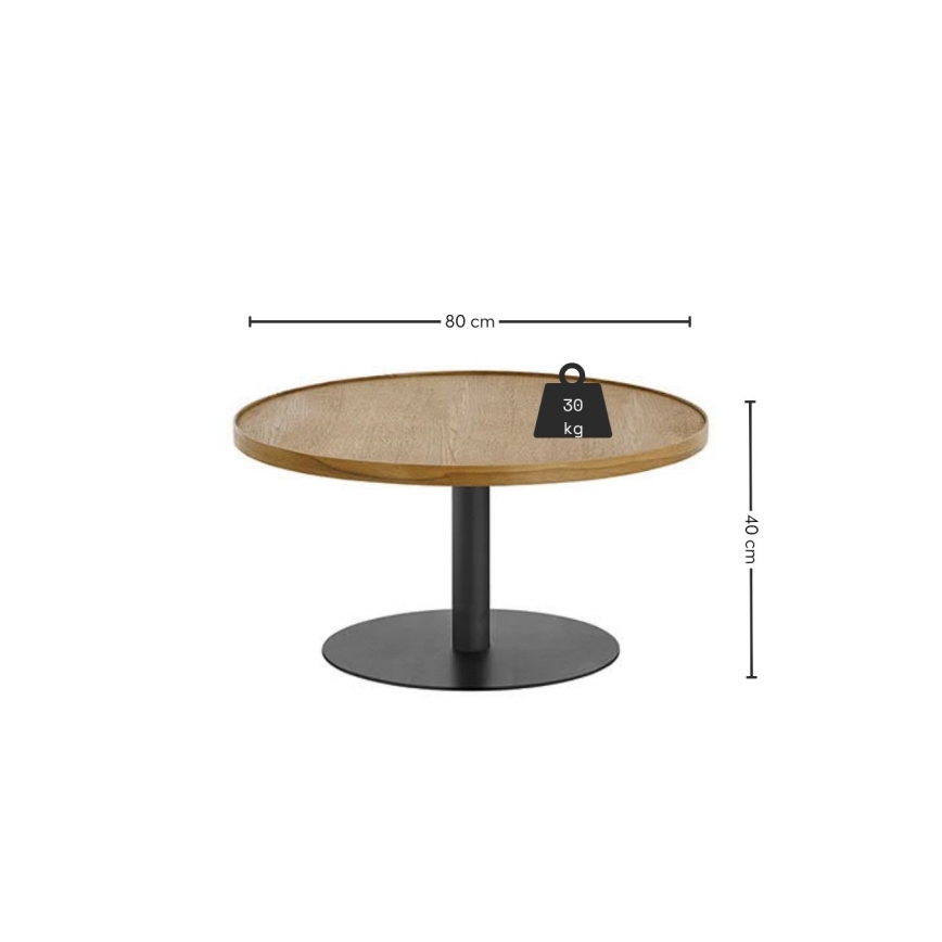 Table basse FOCUS, diamètre 80 cm, chêne/noir