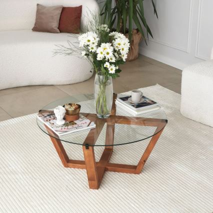 Table basse LOTUS 35x75 cm marron/transparent