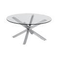 Table basse LUCA 82 cm, plateau en verre transparent et structure argentée
