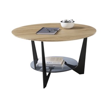 Table basse MARMO Ø 70 cm chêne/noir