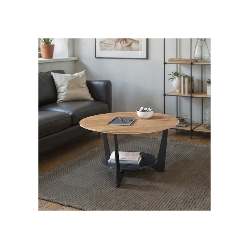 Table basse MARMO Ø 70 cm chêne/noir