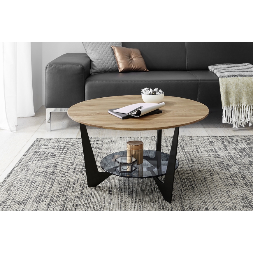 Table basse MARMO Ø 70 cm chêne/noir