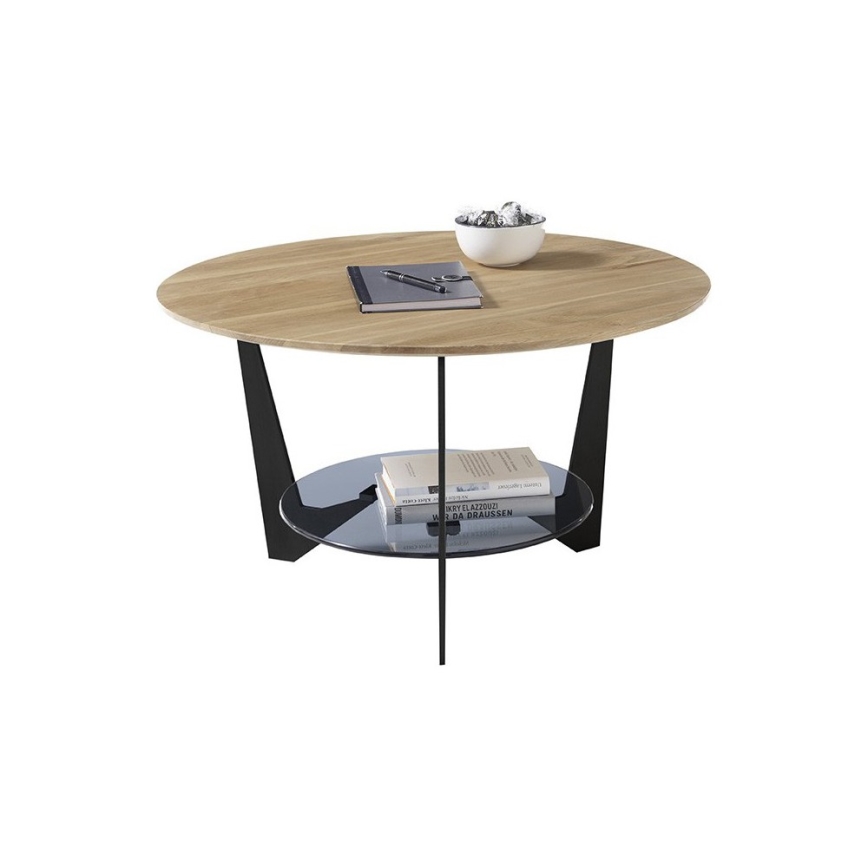 Table basse MARMO Ø 70 cm chêne/noir
