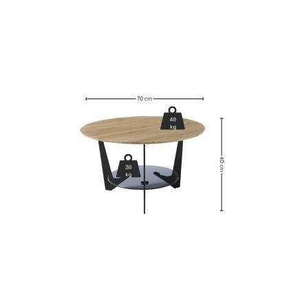 Table basse MARMO Ø 70 cm chêne/noir