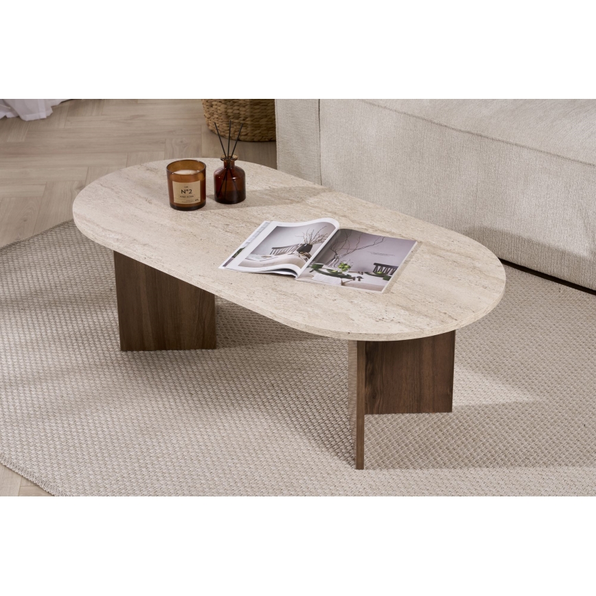 Table basse NEL 119x60 cm travertin/noyer