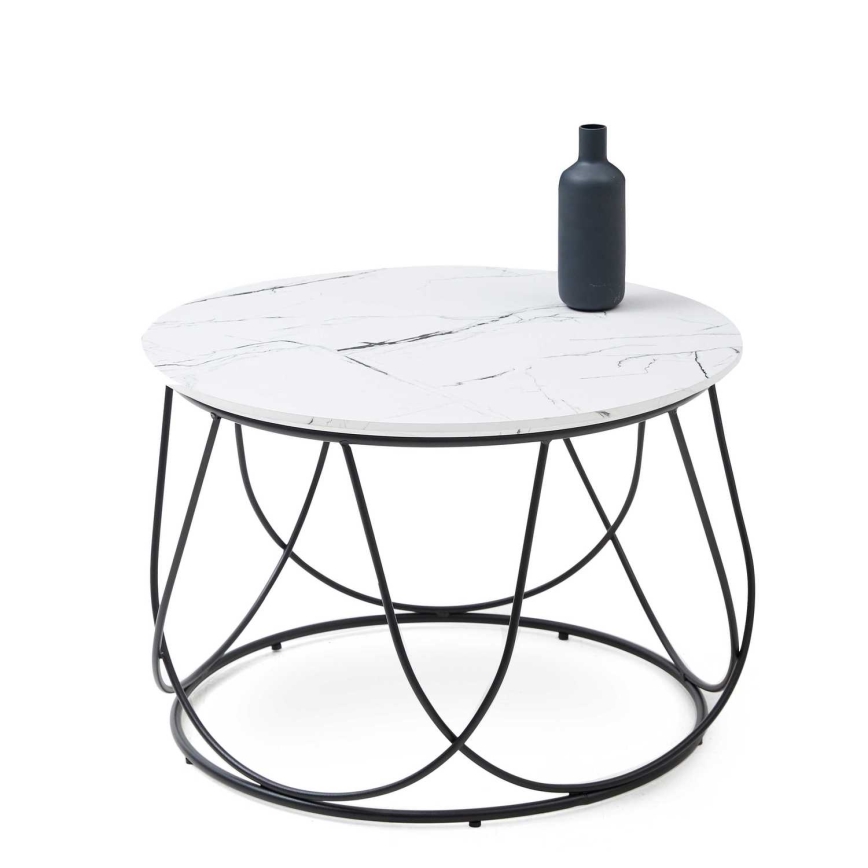 Table basse NUBIRA 41x60 cm noir/décor en marbre