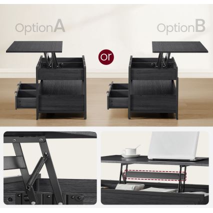 Table basse NYRO à plateau relevable, finition noire