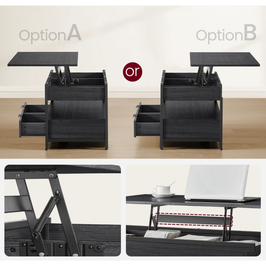 Table basse NYRO à plateau relevable, finition noire