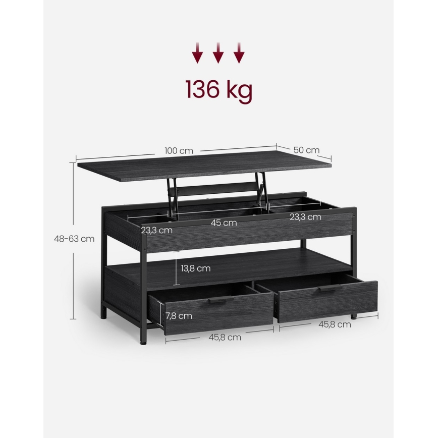 Table basse NYRO à plateau relevable, finition noire