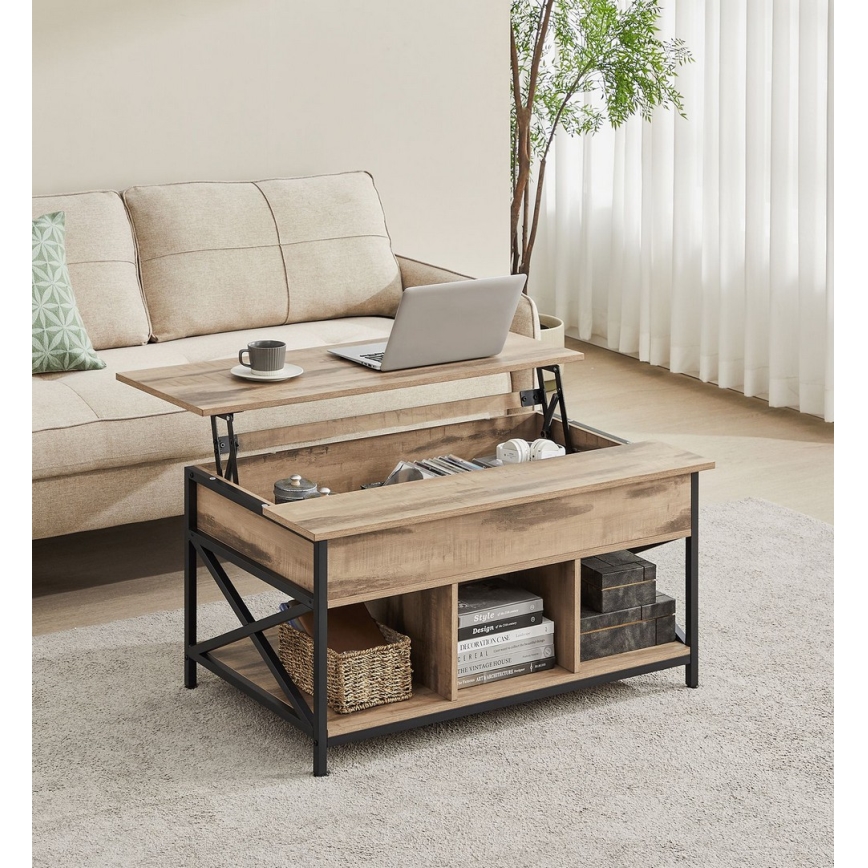 Table basse NYRO à plateau relevable marron/noir