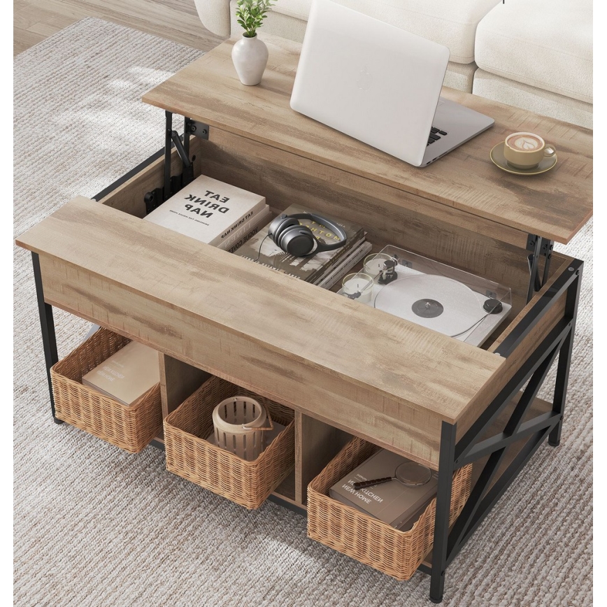 Table basse NYRO à plateau relevable marron/noir