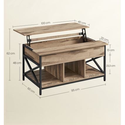 Table basse NYRO à plateau relevable marron/noir