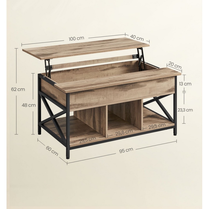 Table basse NYRO à plateau relevable marron/noir