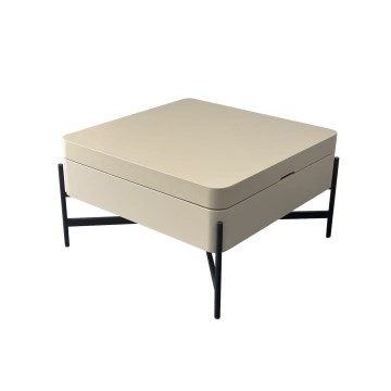 Table basse OASIS 75x75 cm, avec plateau relevable et étagère intégrée, crème/noir