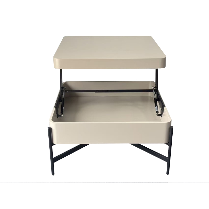 Table basse OASIS 75x75 cm, avec plateau relevable et étagère intégrée, crème/noir