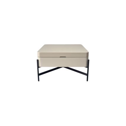 Table basse OASIS 75x75 cm, avec plateau relevable et étagère intégrée, crème/noir