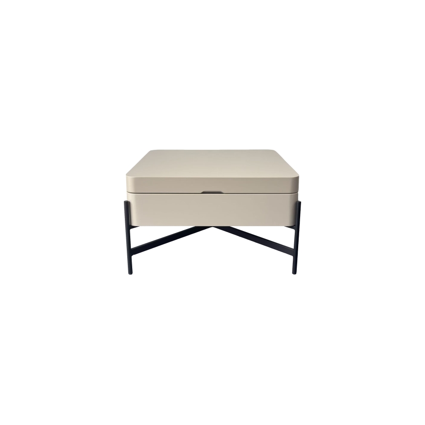 Table basse OASIS 75x75 cm, avec plateau relevable et étagère intégrée, crème/noir