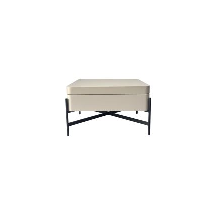 Table basse OASIS 75x75 cm, avec plateau relevable et étagère intégrée, crème/noir