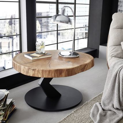 Table basse ODIN Ø 75 cm chêne/noir