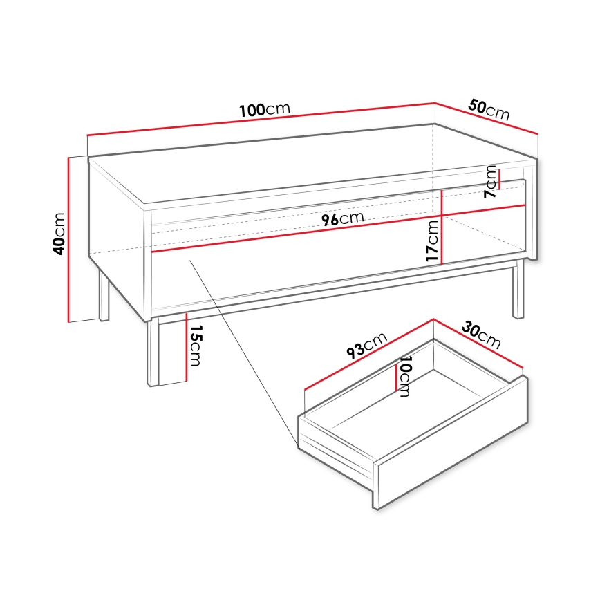 Table basse OZMI 40x100 cm noire