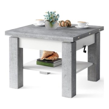 Table basse pliable avec couvercle relevable avec étagère CALEB gris/blanc