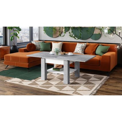 Table basse pliable avec couvercle relevable avec étagère CALEB gris/blanc