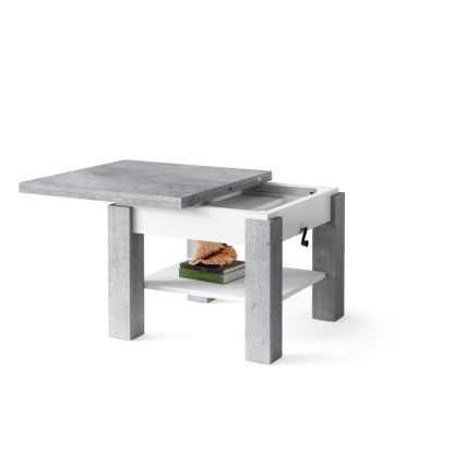Table basse pliable avec couvercle relevable avec étagère CALEB gris/blanc