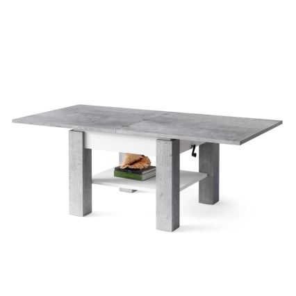 Table basse pliable avec couvercle relevable avec étagère CALEB gris/blanc