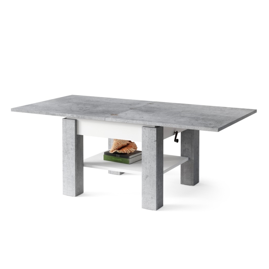 Table basse pliable avec couvercle relevable avec étagère CALEB gris/blanc