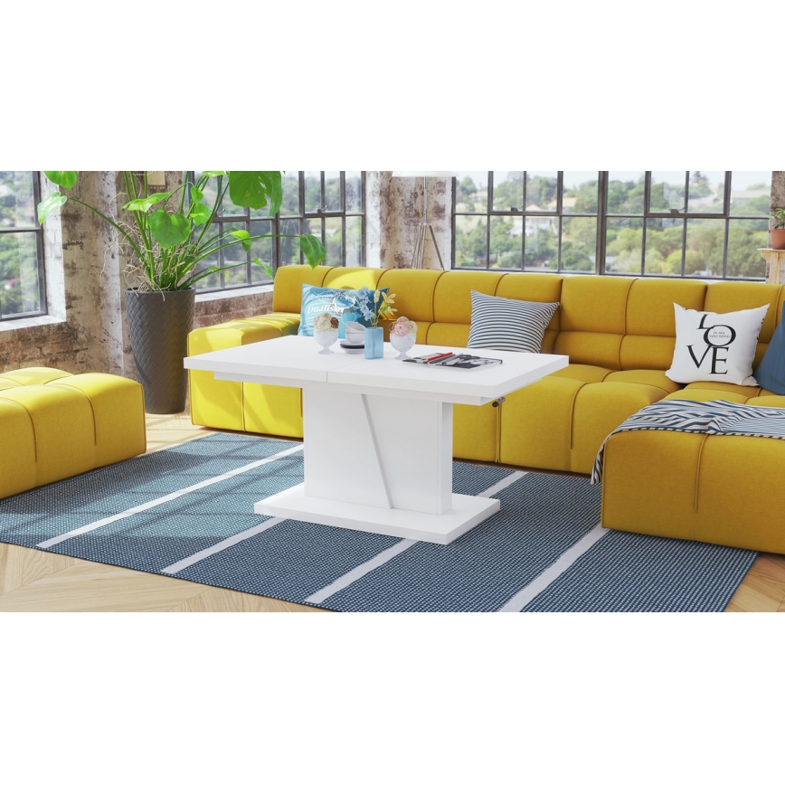 Table basse pliable avec couvercle relevable NINO blanc