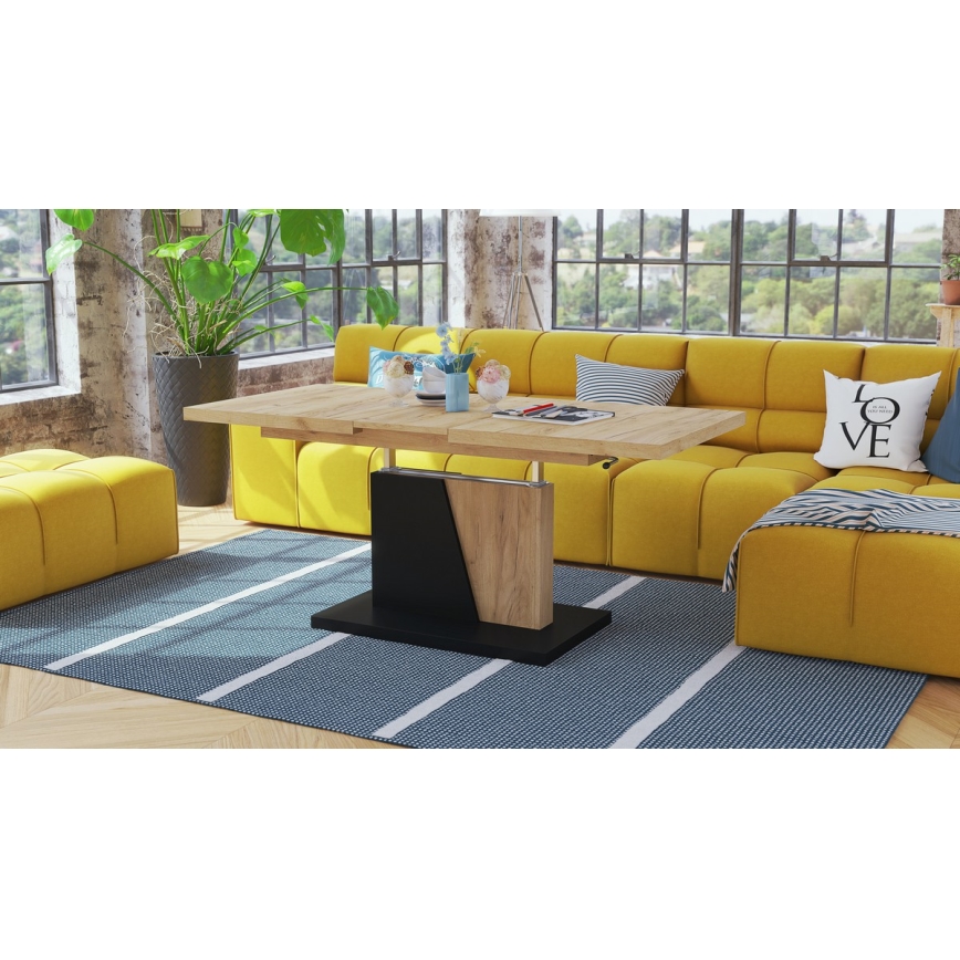 Table basse pliable avec couvercle relevable NINO chêne/noir