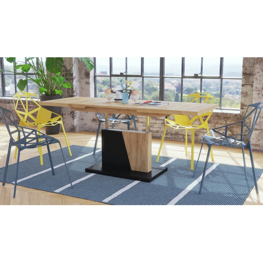 Table basse pliable avec couvercle relevable NINO chêne/noir