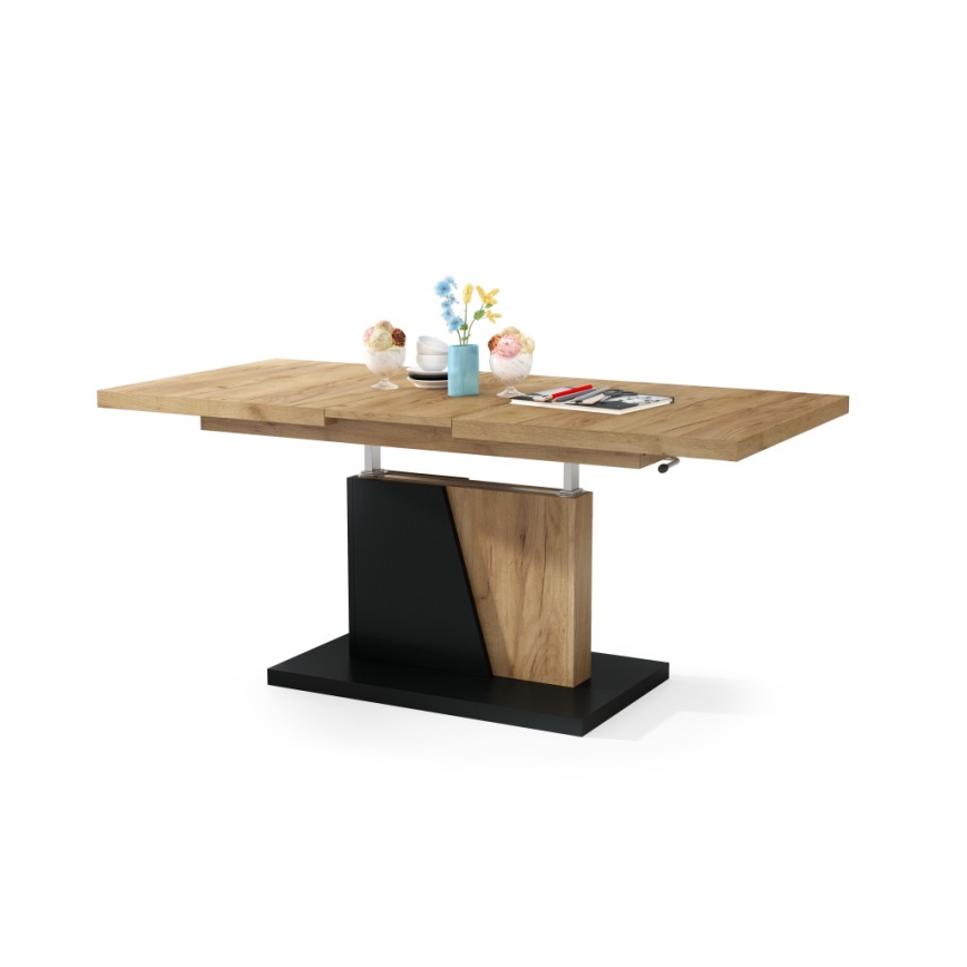 Table basse pliable avec couvercle relevable NINO chêne/noir