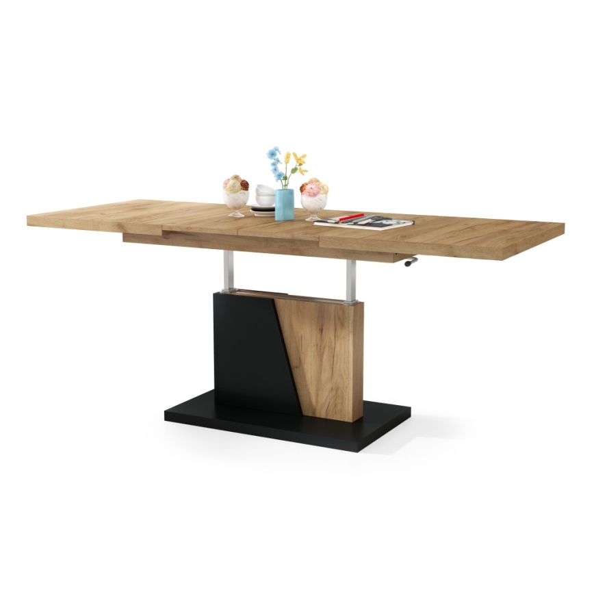 Table basse pliable avec couvercle relevable NINO chêne/noir